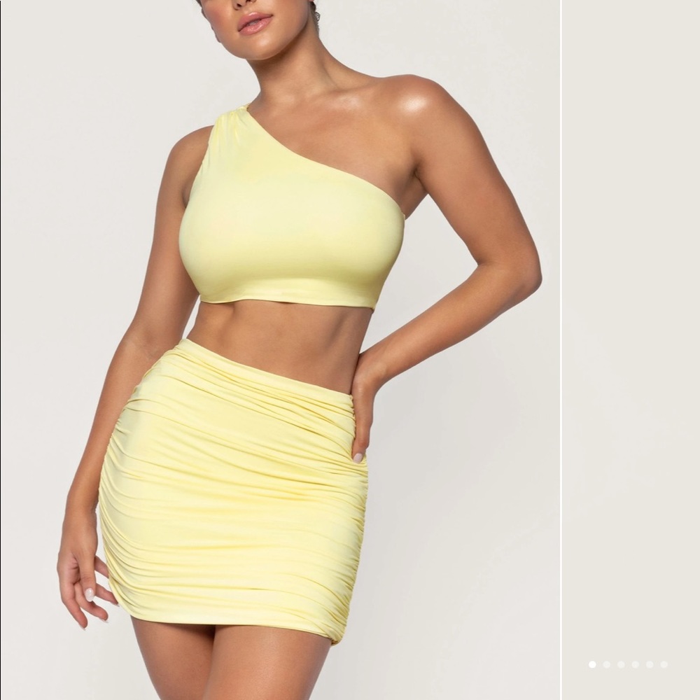 Meshki Lori Ruched Mini Skirt and Crop Top
